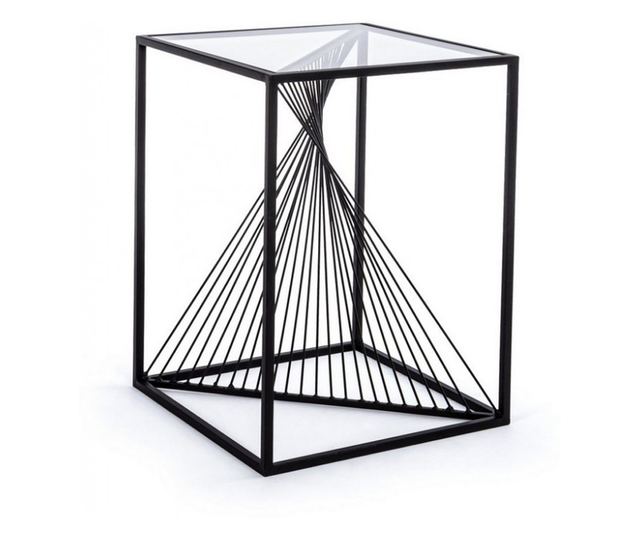 Černý konferenční stolek s skleněnou deskou Espiral 41 cm x 41 cm x 56 v