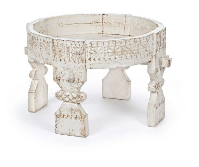 Yasir Biały Stolik Kawowy z Postarzanego Drewna Ø 50 cm x 35 h