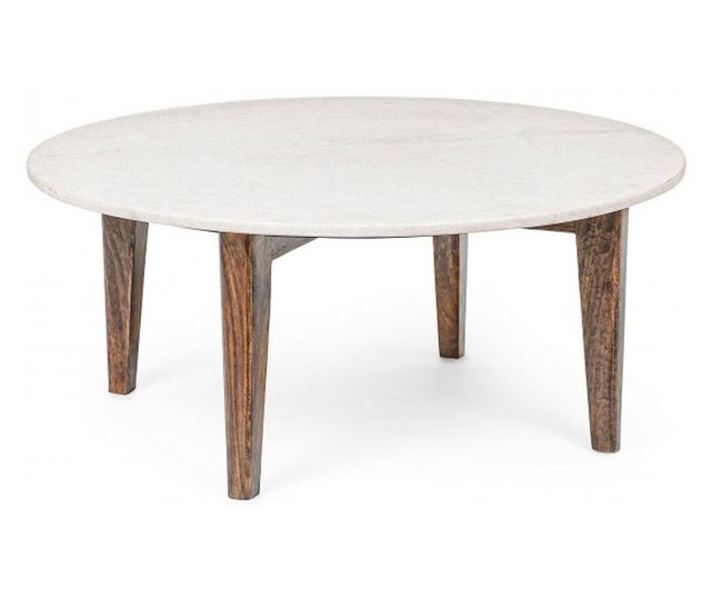 Masuta Cafea Blat Marmura Alba Picioare Lemn Sylvester Ø 75 Cm X 32 H