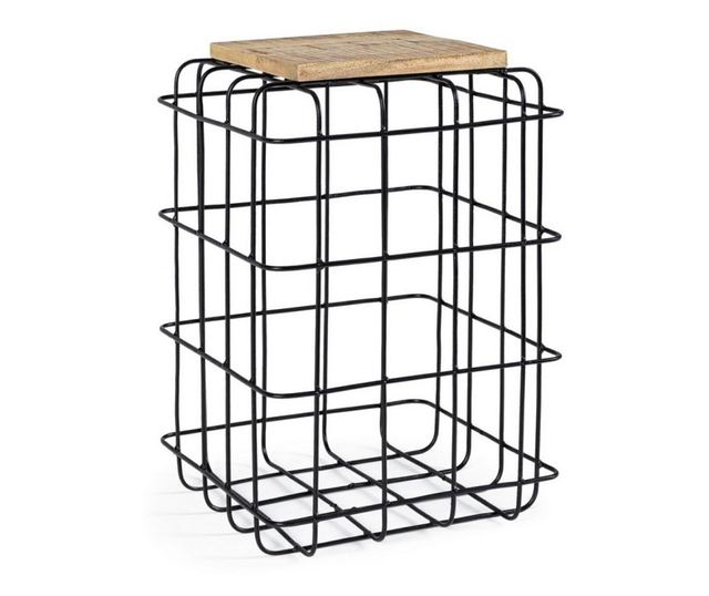 Fekete vas dohányzóasztal és Trellis mangófa lap 35 cm x 35 cm x 52 h