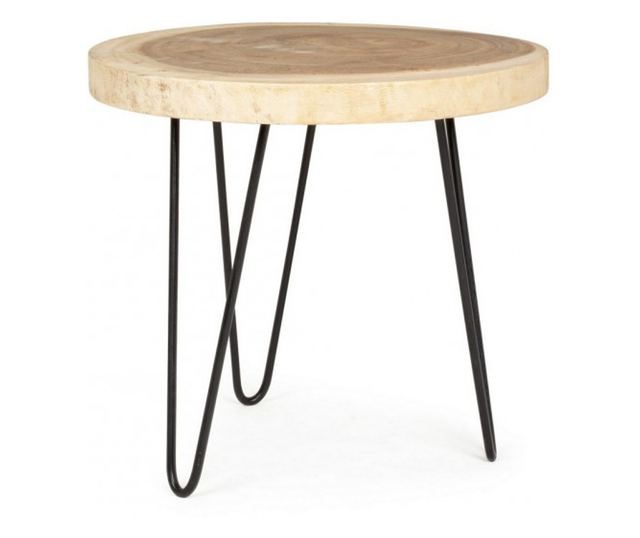 Masuta Cafea Cu Blat Lemn Natur Picioare Fier Negru Tuala Ø 56 Cm X 48 H