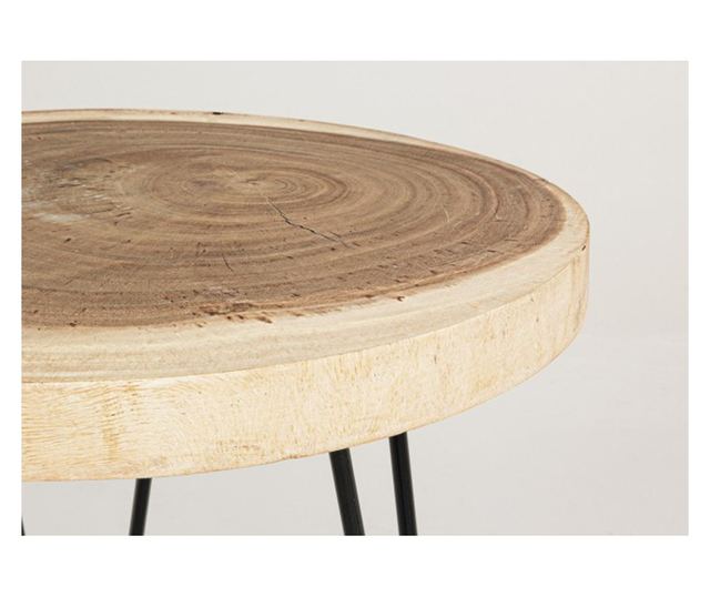 Masuta Cafea Cu Blat Lemn Natur Picioare Fier Negru Tuala Ø 56 Cm X 48 H