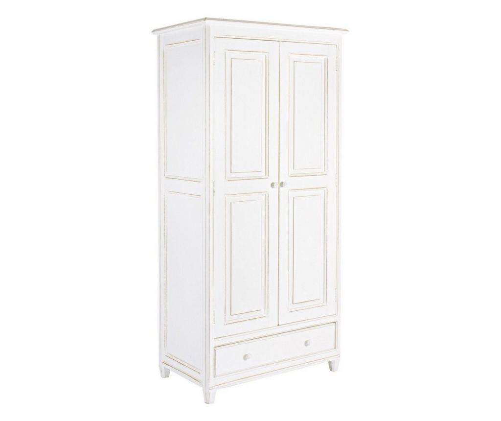 2 ajtós, 1 fiókos antik fehér fa szekrény 90 cm x 55 cm x 190 cm - 5