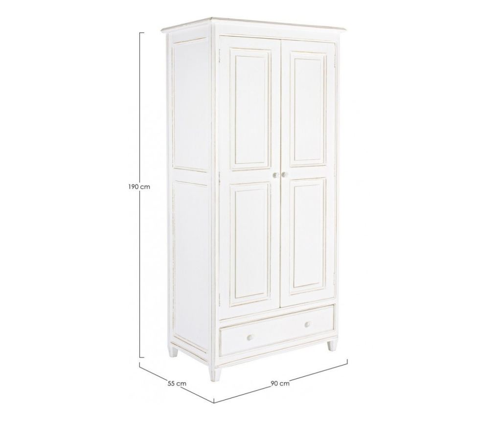 2 ajtós, 1 fiókos antik fehér fa szekrény 90 cm x 55 cm x 190 cm - 6