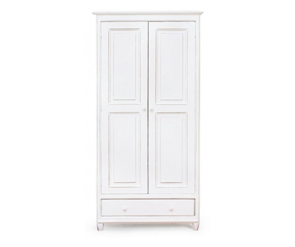 2 ajtós, 1 fiókos antik fehér fa szekrény 90 cm x 55 cm x 190 cm - 7