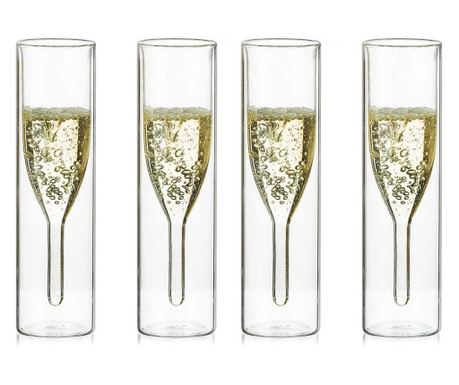 Set 4 pahare Sampanie Flute Krasino, sticla borosilicat, 100 ml