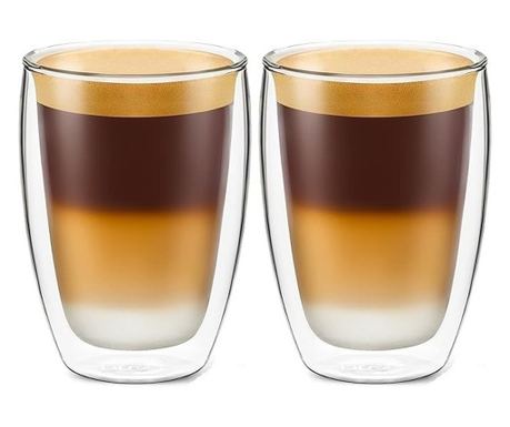 Комплект 2 чаши Krasino Sellory, двойни стени, боросиликатно стъкло, 300 ml