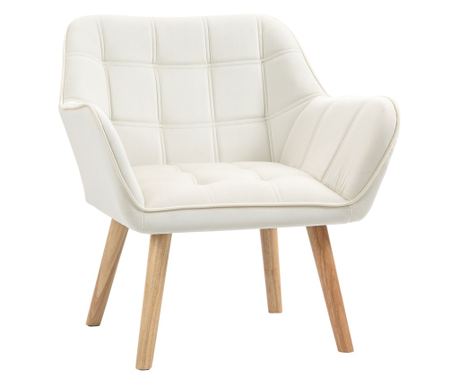 Fotoliu de design scandinav din lemn si catifea de culoare crem, pentru sufragerie sau birou, 68,5x61x72,5cm