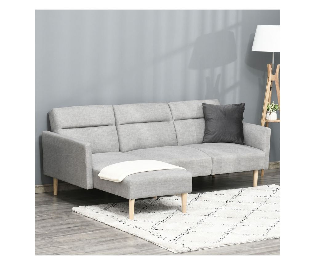 Регулируем ъглов диван с 3 места в скандинавски стил, сив плат - 4