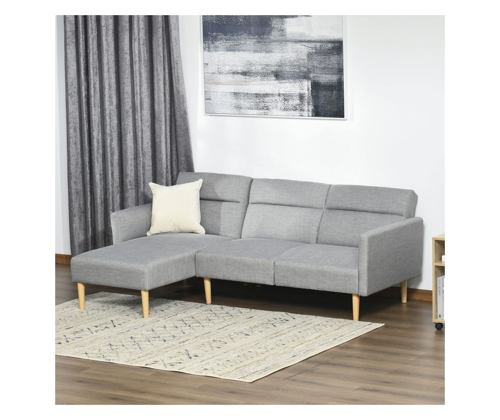 Регулируем ъглов диван с 3 места в скандинавски стил, сив плат - 5