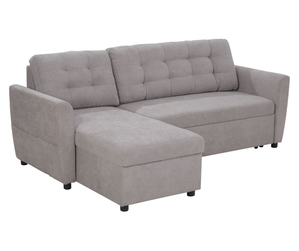 Троен ъглов диван с функция сън и лежанка с място за съхранение, текстил - 2