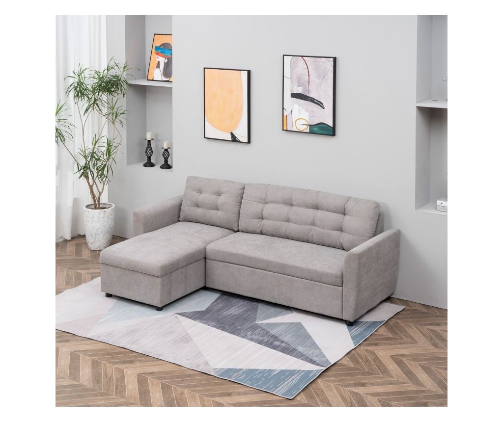 Троен ъглов диван с функция сън и лежанка с място за съхранение, текстил - 6