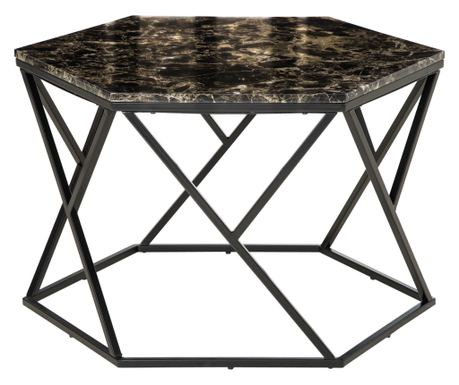 Modern dohányzóasztal műmárvány lappal és MDF és acél vázzal, 81x70x51,2 cm, fekete
