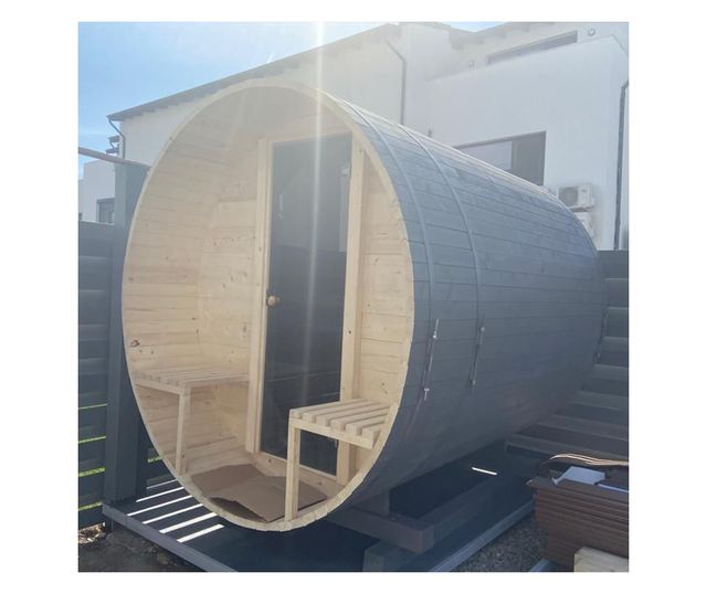 Sauna exterioară - Sauna Uscată - Lemn de brad - Colecția Antracit - Până la 400cm - 1900mm x 2200mm, Soba pe lemne