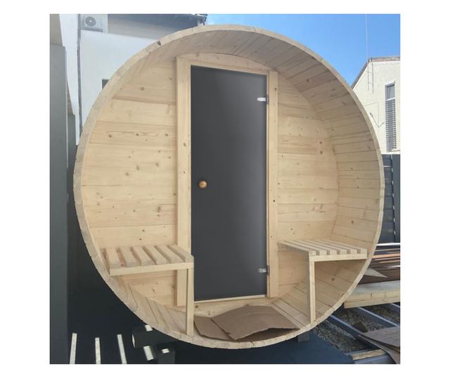 Sauna exterioară - Sauna Uscată - Lemn de brad - Colecția Antracit - Până la 400cm - 1900mm x 2200mm, Soba pe lemne