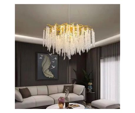 Candelabru RFAN, Model R9100/800, Textura Cristal, Metal, 8 X E14, Auriu