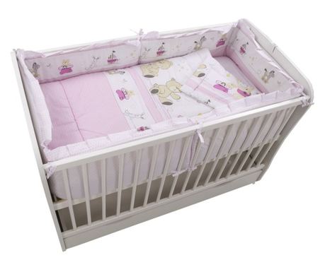 MyKids Teddy Play rózsaszín 4+1 részes ágynemű szett 120x60