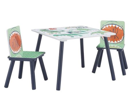 GINGER HOME Dětský stolek s dinosaury a 2 židlemi