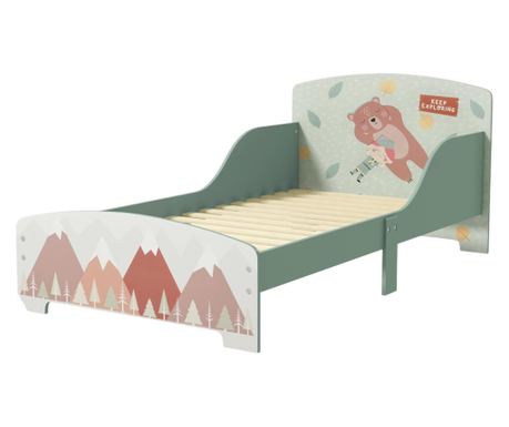 Otroška postelja GINGER HOME, zaščita pred padcem, lesena, vzmetnica 70 x 140 cm, FOREST