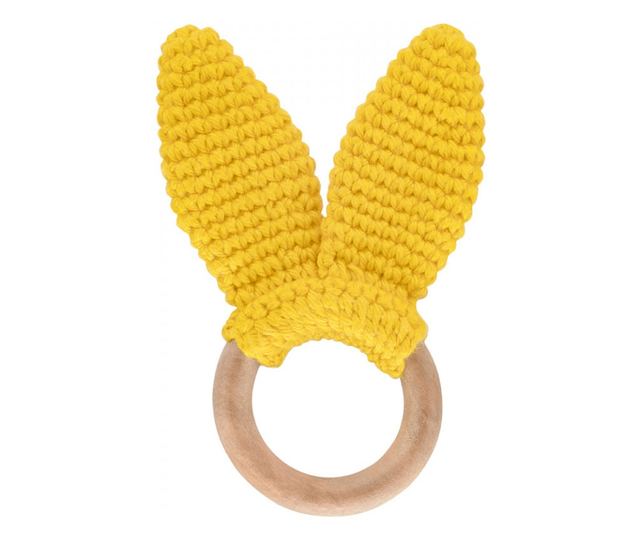 Pamut fogzású játék fából készült gyűrűvel BabyJem Amigurumi (Szín: szürke)