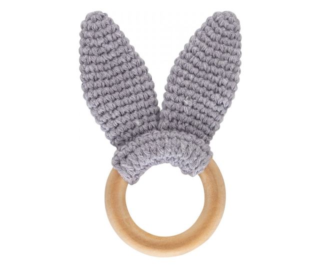 Pamut fogzású játék fából készült gyűrűvel BabyJem Amigurumi (Szín: szürke)