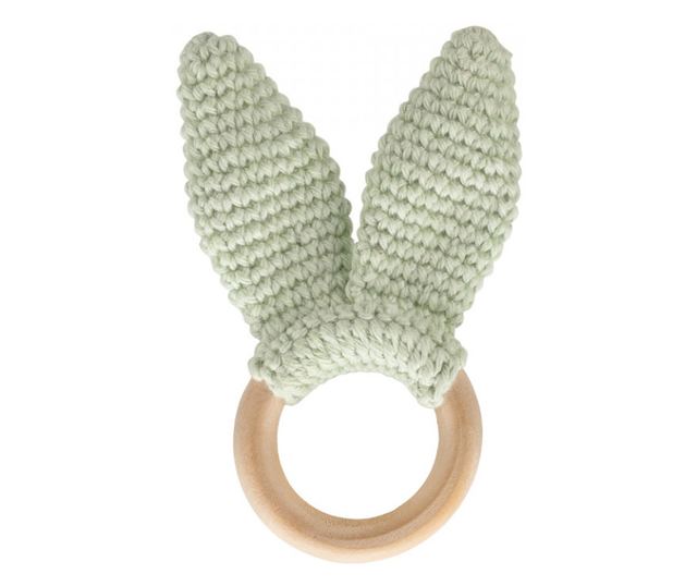 Pamut fogzású játék fából készült gyűrűvel BabyJem Amigurumi (Szín: szürke)