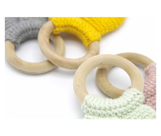 Pamut fogzású játék fából készült gyűrűvel BabyJem Amigurumi (Szín: szürke)
