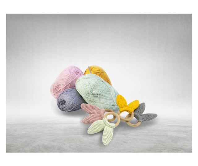 Pamut fogzású játék fából készült gyűrűvel BabyJem Amigurumi (Szín: szürke)