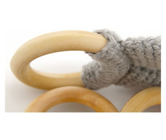 Pamut fogzású játék fából készült gyűrűvel BabyJem Amigurumi (Szín: szürke)