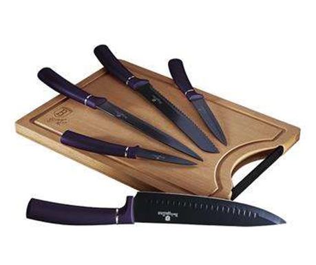 Set noževa s daskom za rezanje od bambusa, 6 dijelova, Purple Eclipse, Berlinger Haus, BH 2683, ljubičasti