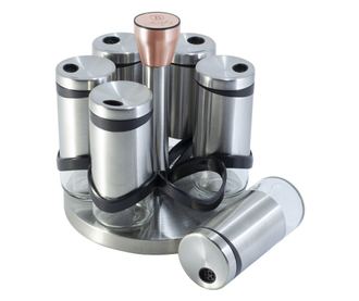 Set 6 recipiente pentru condimente, 120 ml, suport rotativ din otel inoxidabil, Berlinger Haus, BH 1992