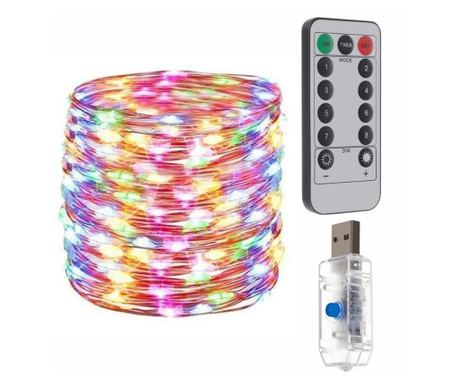 Коледни светлини с дистанционно и таймер, 300 LED, USB захранване, 8 режима на светене, устойчиви на атмосферни влияния