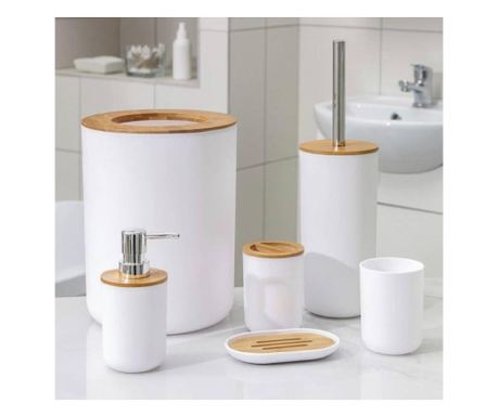 Eleganten 6-delni set za kopalnico, ABS + les, bela/rjava