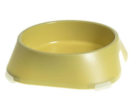 Miska pro psy a kočky, protiskluzové podložky, recyklovaný PET, žlutá, velikost S, 200 ml, 13x13x3,6 cm