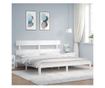 Рамка за легло с табла, бяла, 200x200 см, масивно дърво