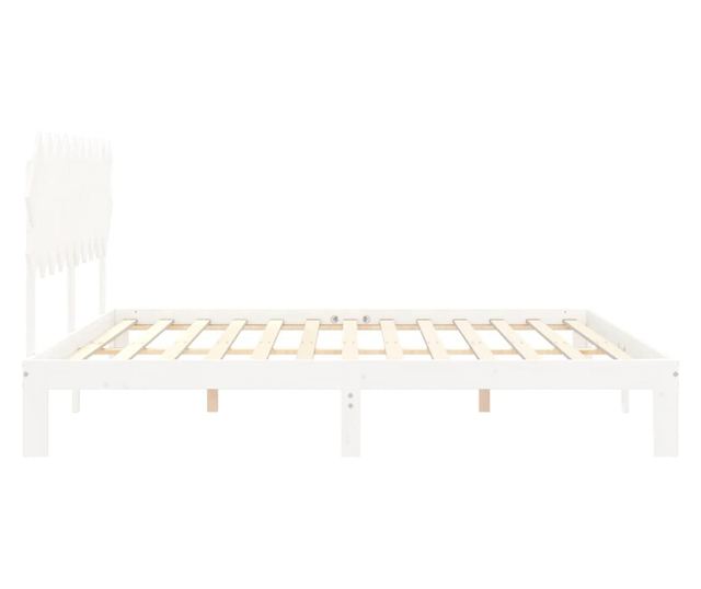 Рамка за легло с табла, бяла, 200x200 см, масивно дърво