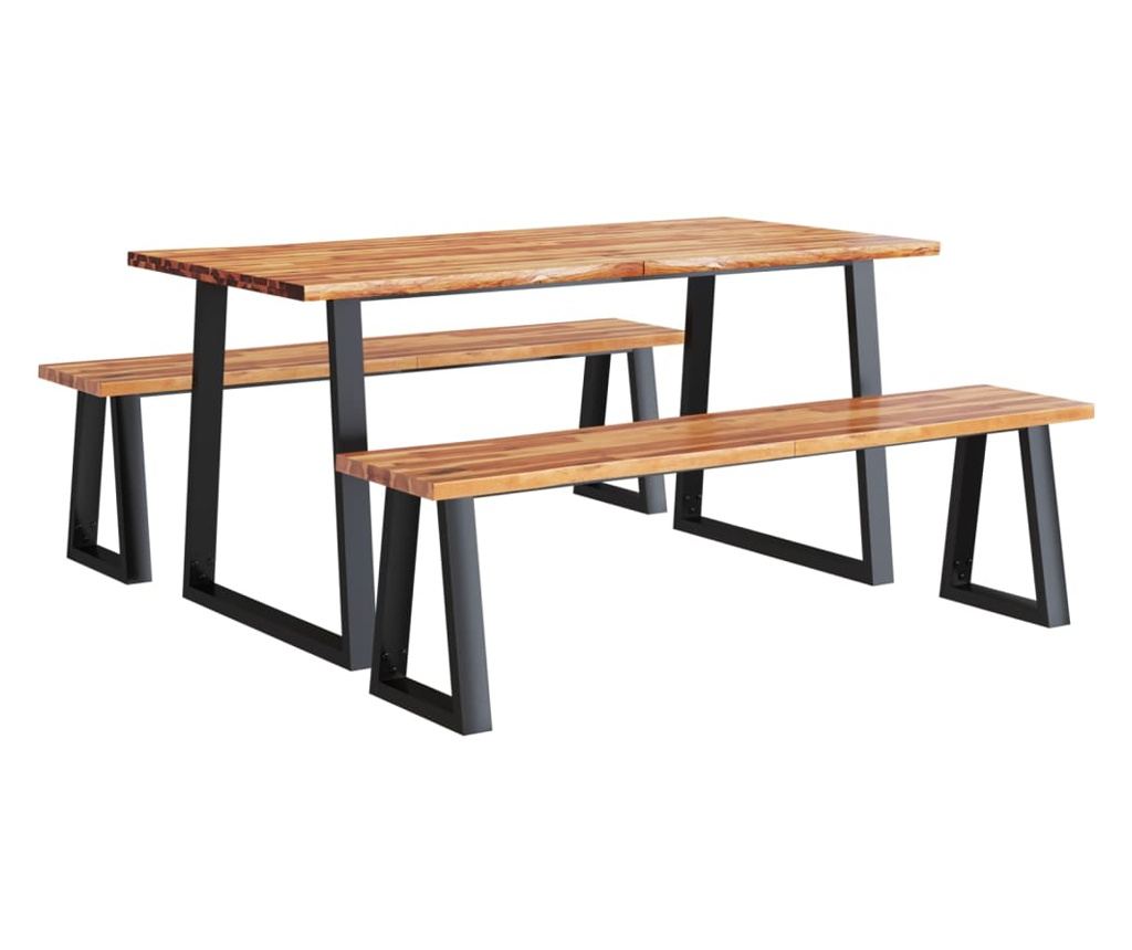 Комплект за хранене от 3 части, естествени ръбове, масивен акациев дървен материал - 2