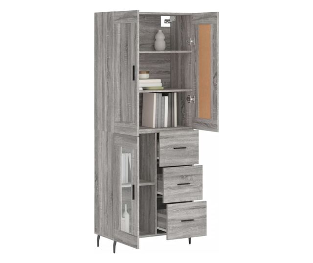 Висок шкаф, сив сонома, 69,5x34x180 см, инженерно дърво