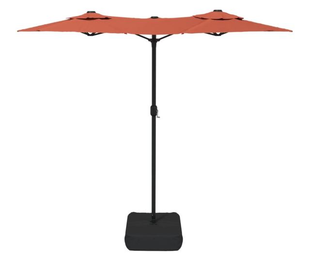 Двуглад чадър за вътрешен двор с LED, тухленочервен, 316x240 см