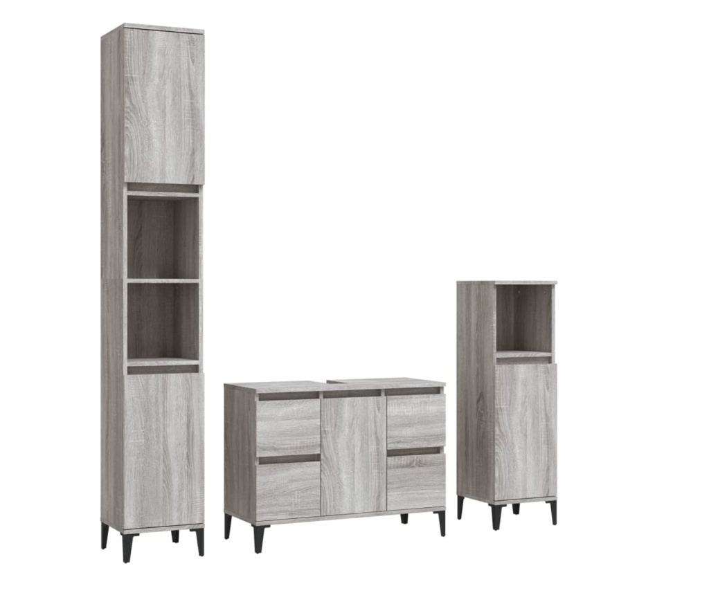 Мебелен комплект за баня, 3 части, Сонома сиво, Инженерна дървесина - 2