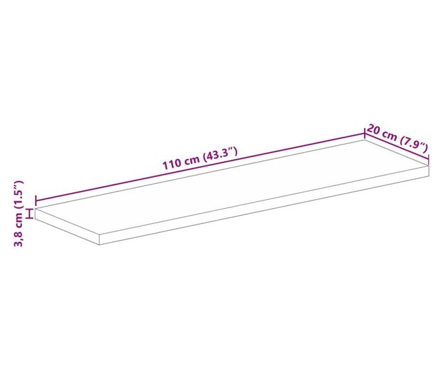 tömör újrahasznosított fa téglalap alakú asztallap 110x20x3,8cm
