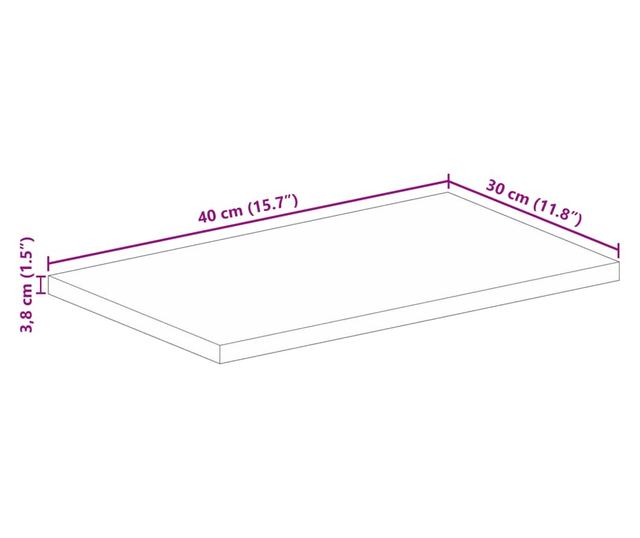 tömör mangófa téglalap alakú asztallap 40x30x3,8 cm