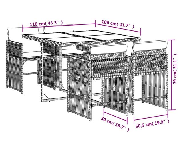 Градински комплект с възглавници 5 части кафяв полиратан