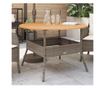 szürke polyrattan kerti asztal akácfa lappal Ø110 x 71 cm