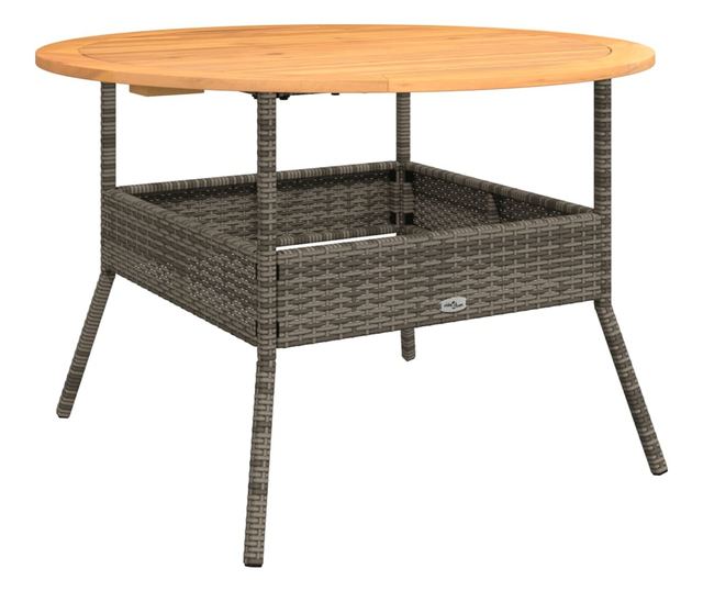 szürke polyrattan kerti asztal akácfa lappal Ø110 x 71 cm