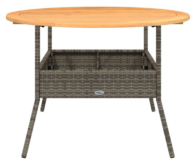 szürke polyrattan kerti asztal akácfa lappal Ø110 x 71 cm