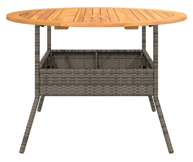 szürke polyrattan kerti asztal akácfa lappal Ø110 x 71 cm