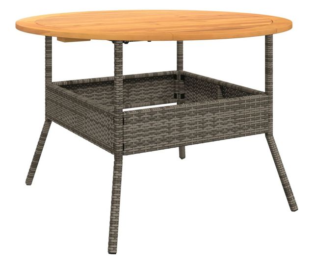 szürke polyrattan kerti asztal akácfa lappal Ø110 x 71 cm