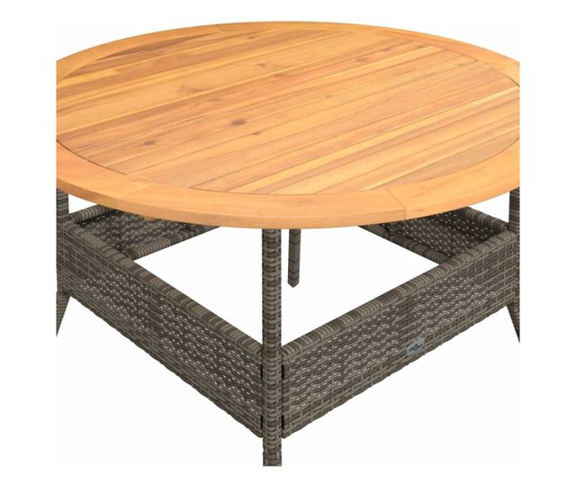 szürke polyrattan kerti asztal akácfa lappal Ø110 x 71 cm