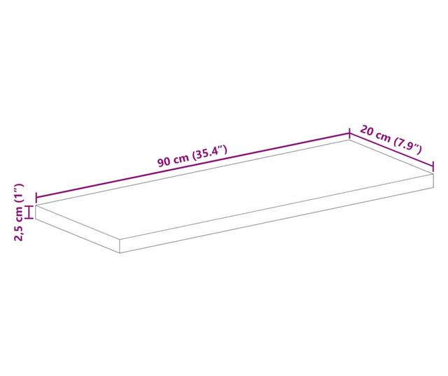 tömör nyers mangófa téglalap alakú asztallap 90x20x2,5 cm